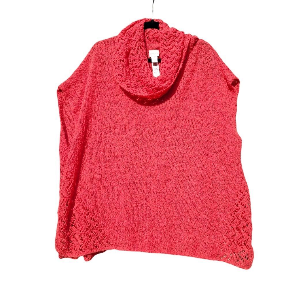 Chico's Chelsea Cowl Neck‎ Poncho in Coral Red Women's size Small / Medium